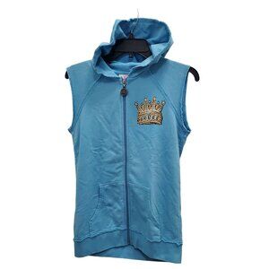 Ankh Royalty Women's Y2K‎ Blue Sleeveless Zip Front Tracksuit Hoodie USA Made S